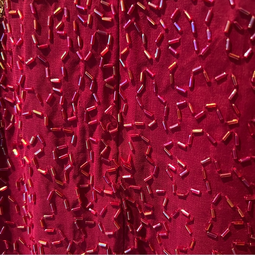 Vintage Peak Sequined Beaded Keyhole Invisible Zipper Lined Silk Dress - Picture 15 of 16
